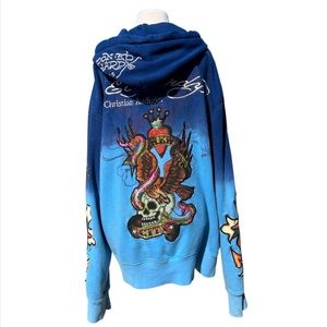 Rare Vintage Ed Hardy Ombré Embellished Embroidered Zip up Hoodie